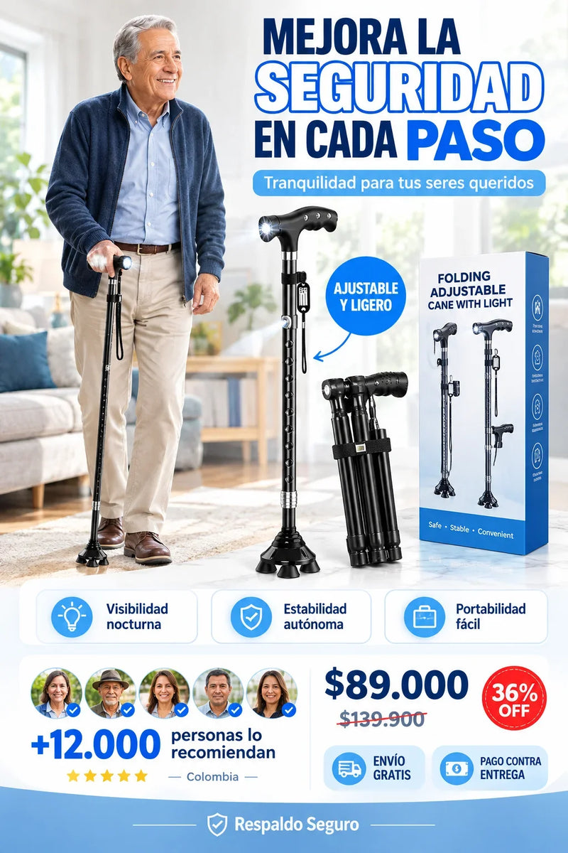 Baston Plegable Ajustable Con Luz